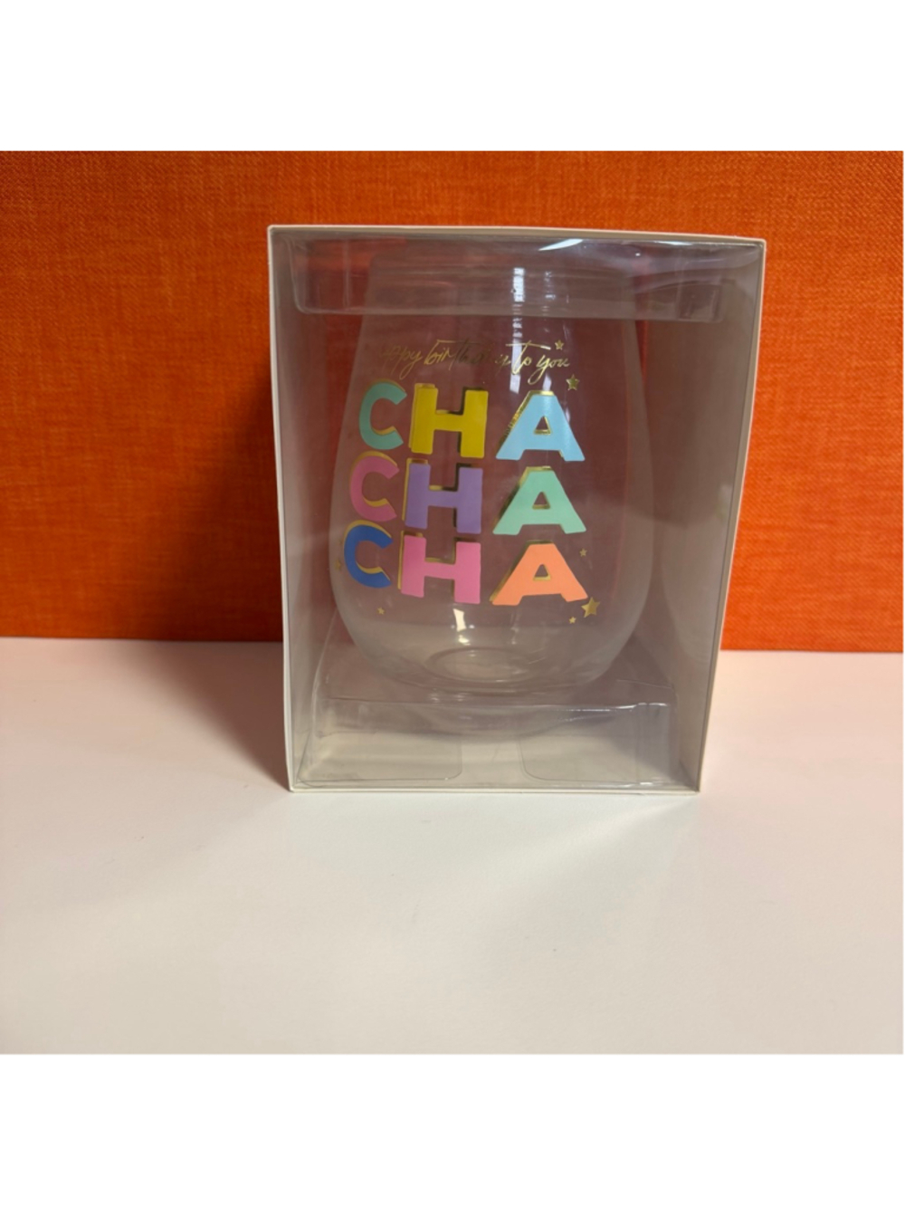 Slant Collections Jumbo Stemless Wine Glass Cha Cha Clear Gold New Birthday 30OZ